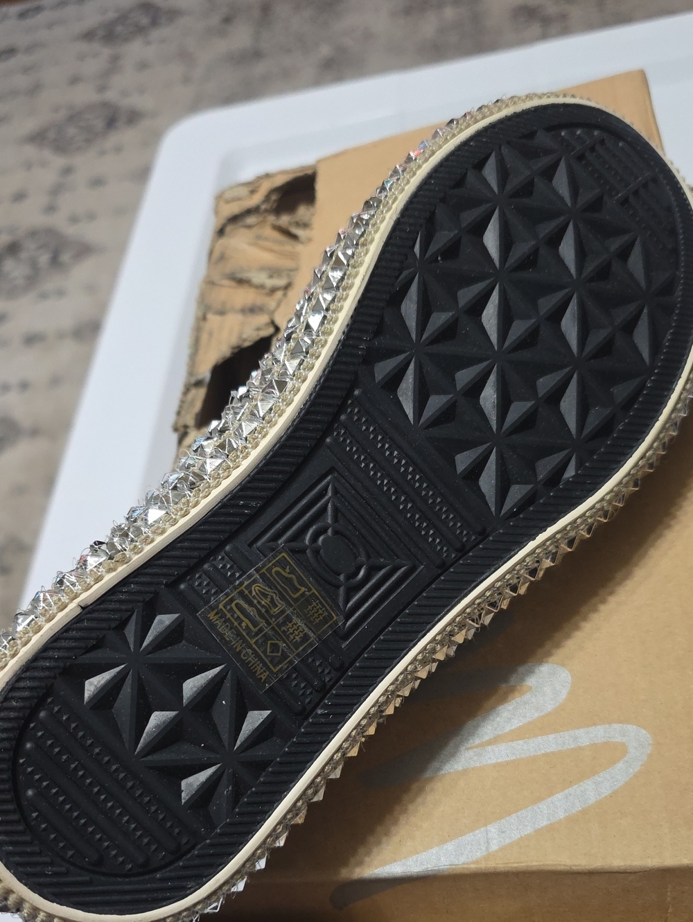 White Canvas High-Top Sneaker with Silver Studded Platform - Picture 4 of 4